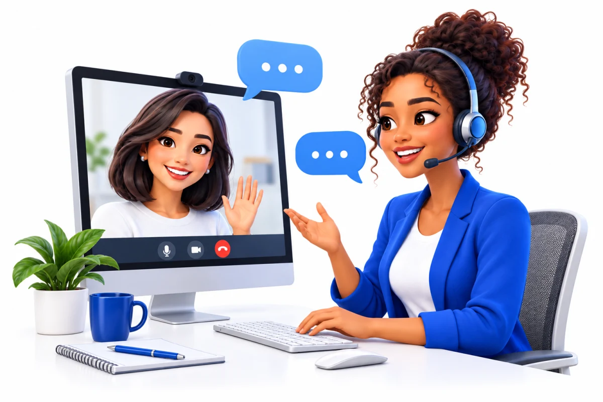 The team support agent helping a customer through a computer video call