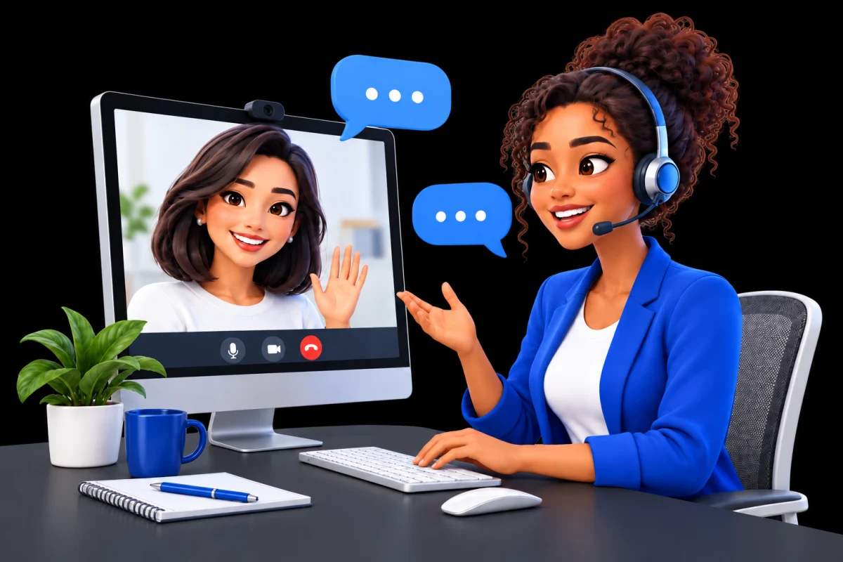 The team support agent helping a customer through a computer video call